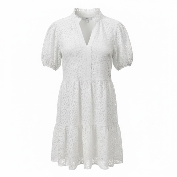 CeCe Dresses & Skirts - CeCe White Lace Mini Dress with Puff Sleeves
